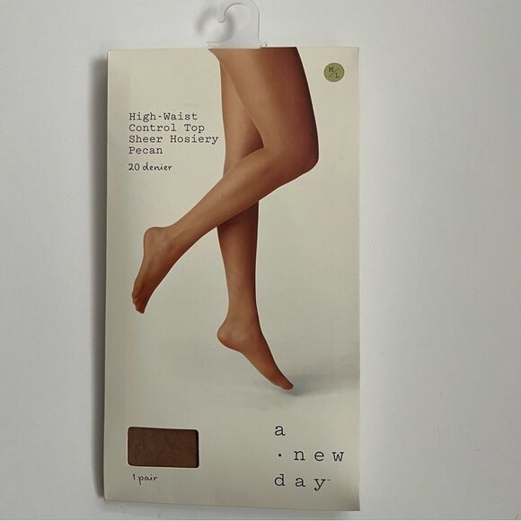 A New Day High Waist Control Top Sheer Stockings Tights - Pecan/Nude M/L - Picture 1 of 6